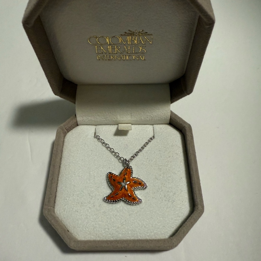 Orange Starfish Pendant Necklace